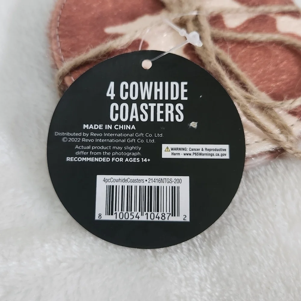 Cowhide Coasters Tan Cream Plush 4.5